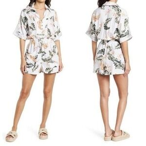 Blank NYC Linen Romper Womens Small Garden Floral Resortwear Beach Vacation NWT